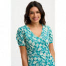 SUGARHILL BRIGHTON Vestidos Vestido Sugarhill Annette de Punto con Cuello Pico Teal Dinosaur Stamp