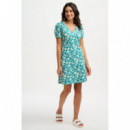 SUGARHILL BRIGHTON Vestidos Vestido Sugarhill Annette de Punto con Cuello Pico Teal Dinosaur Stamp