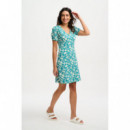 SUGARHILL BRIGHTON Vestidos Vestido Sugarhill Annette de Punto con Cuello Pico Teal Dinosaur Stamp