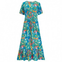 SUGARHILL BRIGHTON Vestidos Vestido Sugarhill Vicky Maxi Smock Teal Rainbow Jungle - Guanxe Atlantic Marketplace