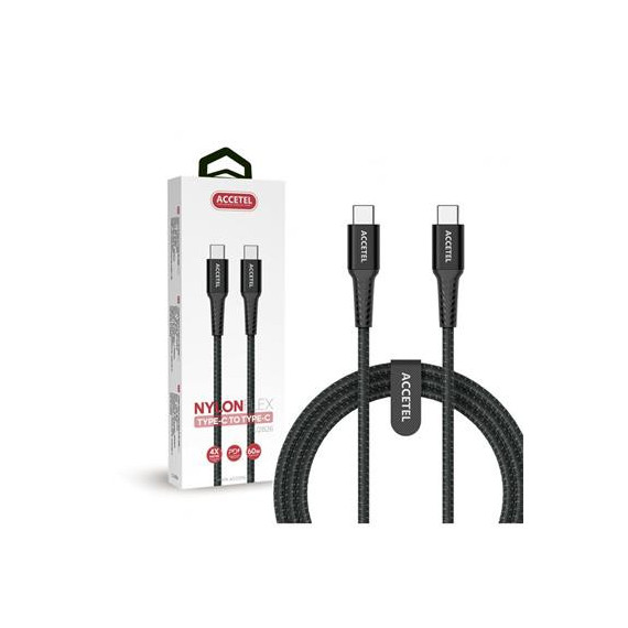 ACCETEL Cable Carga Rapida Tipo C M/M Nylon 60W CU2826 Negro