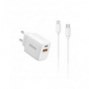 ACCETEL Cargador Red Usb-c+usb a 3.0+ Cables Datos Tipo C/m a Lightning/m 25W AC553 Blanco