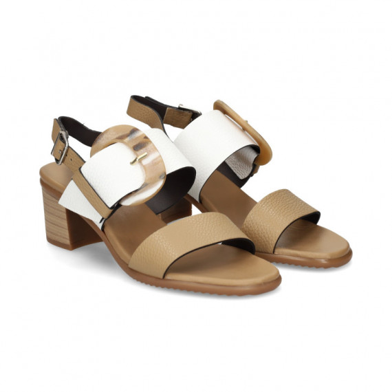 2 Tiras Hebilla Piel Blanco+beige  PLUMERS