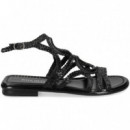 Sandalia Circulos Gilda Trenzada Negro  PONS QUINTANA