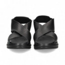 Sandalia Cruzada Plat.piel Negro  BUENO