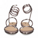 Sandalia Gilda Espiral Reptil Platino  LOLA CRUZ