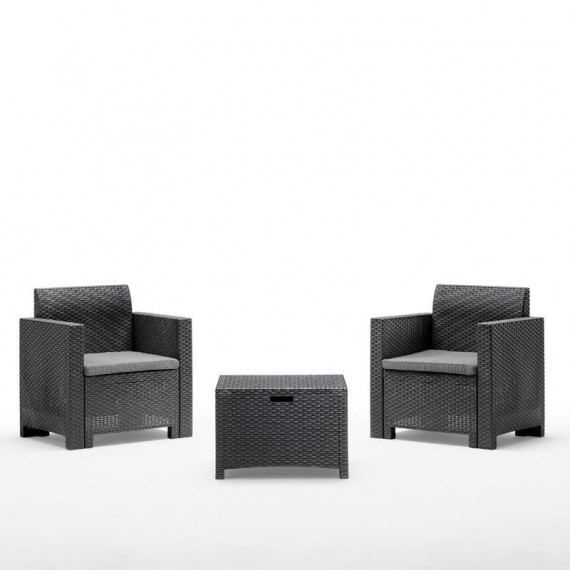 Set Terraza 2 Sillones y Mesa Acabado Rattan Serie Nebraska Graphite BICA