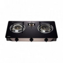 Cocina de Gas Inox con Cristal Templado AIRMEC 3 Fuegos