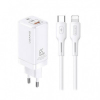 Cargador Rapido 65W USB + Cable SJ406 U43 Blanco USAMS