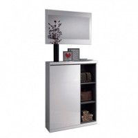 Recibidor Zapatero 1P +espejo 108X79X25CM Bl. Brillo/gris Ceniza MOMI