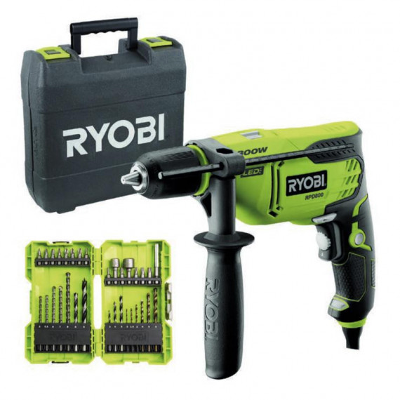 Taladro Percutor Electrico 800W + 32 Piezas RYOBI