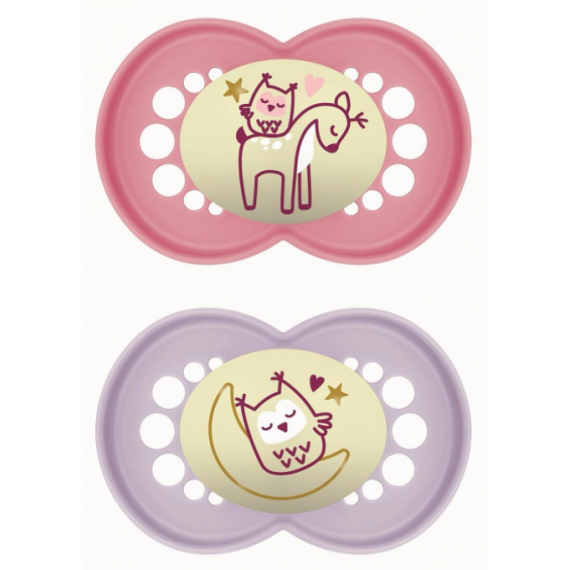 Mam Chupete Silicona Original Pure Night +6 Meses 2 Unidades Color Rosa  JOHNSON & JOHNSON