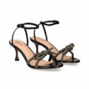 Sandalia Lazo Strass Piel Negro  LOLA CRUZ