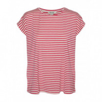 VERO MODA Camisetas Mujer Camiseta Rayas Aware Ava Pristine Raspberry Sorbet - Guanxe Atlantic Marketplace