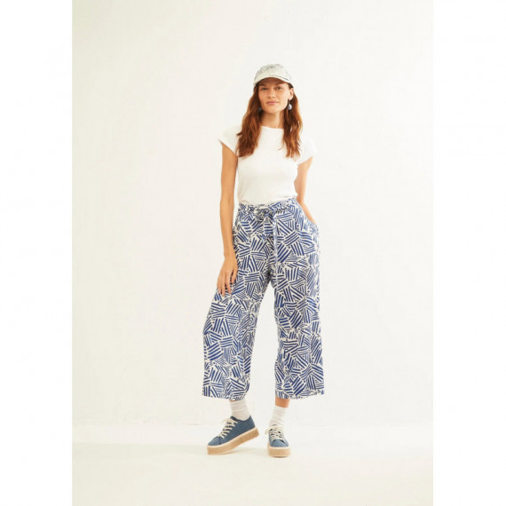 Pantalones Pantalón XANTIK Lazo Cintura Dancing Waves