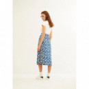 Falda XANTIK Apertura Lateral Navy Daisy