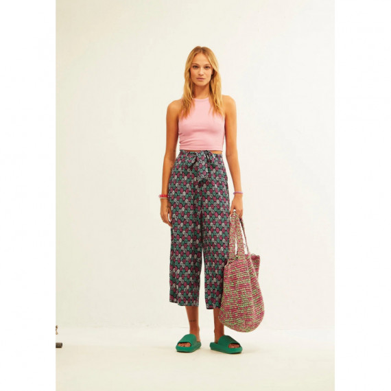 Pantalones Pantalón XANTIK Lazo Cintura Navy Mystic Foliage