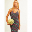 Vestidos Vestido XANTIK Tirantes con Botones Navy Mystic Foliage