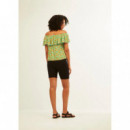 Camisetas Mujer Top XANTIK Escote Volante Green Pineapple