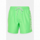 Bañador Replay verde flúor logo vertical