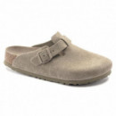 BIRKENSTOCK Calzado Zuecos Boston Suede Leather Faded Khaki Plantilla Blanda
