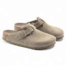 BIRKENSTOCK Calzado Zuecos Boston Suede Leather Faded Khaki Plantilla Blanda