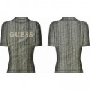 Ss High Nk Cristina Logo Top Lichen Leaf  GUESS