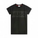 Vestido Estilo Camiseta de  Algodón con Logo con Tachuelas Kids  HUGO BOSS