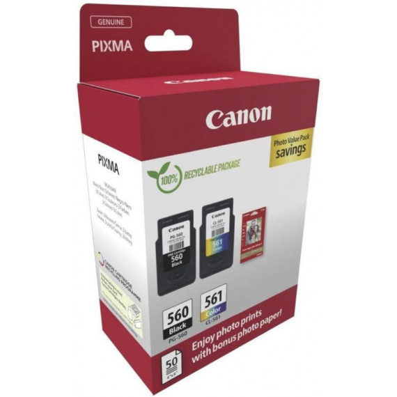 CANON Cartucho Tinta PG-560 / CL-561 Value Pack + Photo Paper PP-201 Carton