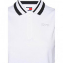 Tjw Half Zip Tonal Script Polo White  TOMMY JEANS