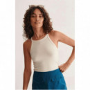 Camisetas Mujer Top 24COLOURS Canalé Off White 12129