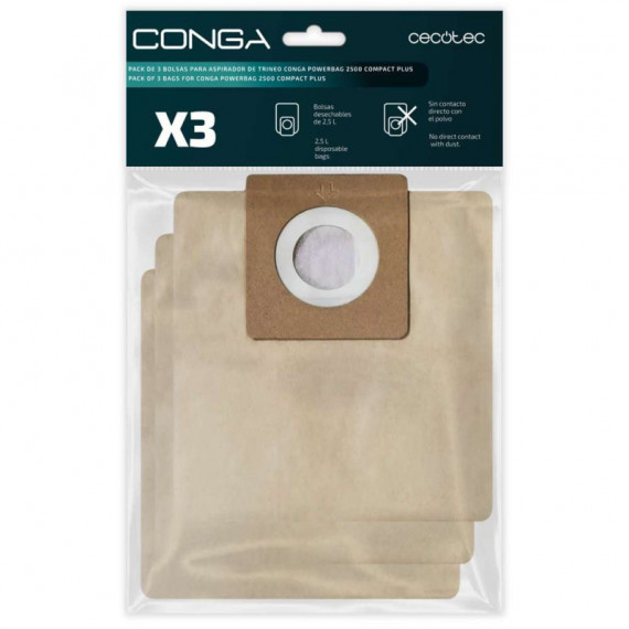 Pack de 3 Bolsas para Aspirador de Trineo Conga Powerbag 2500 Compact Plus (consumible)  CECOTEC