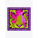 Pañuelo Satinado con Cara Leopardo Lima Verde-rojo  LOLA CASADEMUNT