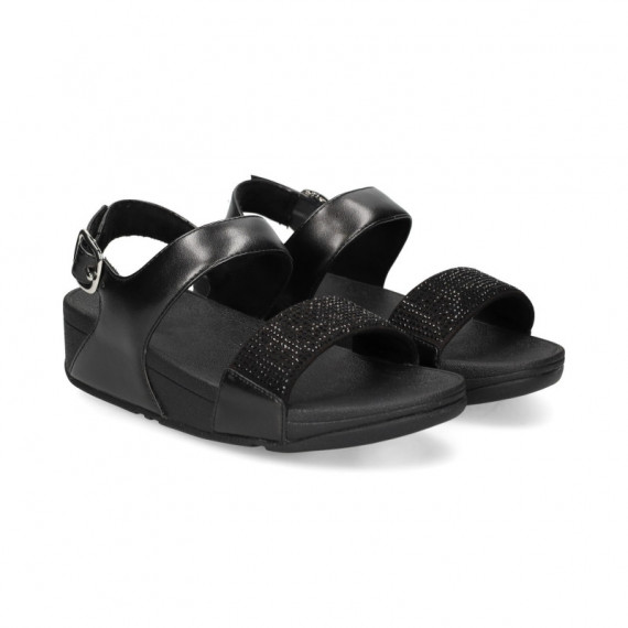 Sandalia 2 Tiras Stras+piel Negro  FITFLOP