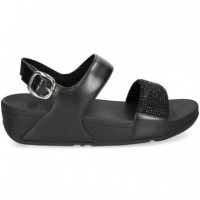 Sandalia 2 Tiras Stras+piel Negro  FITFLOP