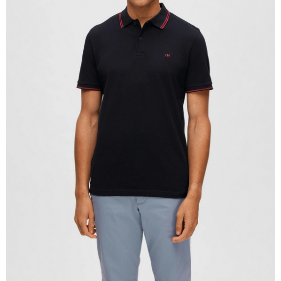Polo selected diseño rayas negro