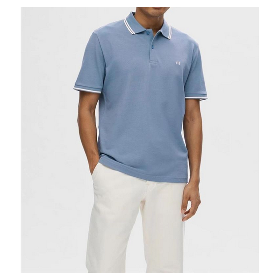 Polo selected diseño rayas celeste