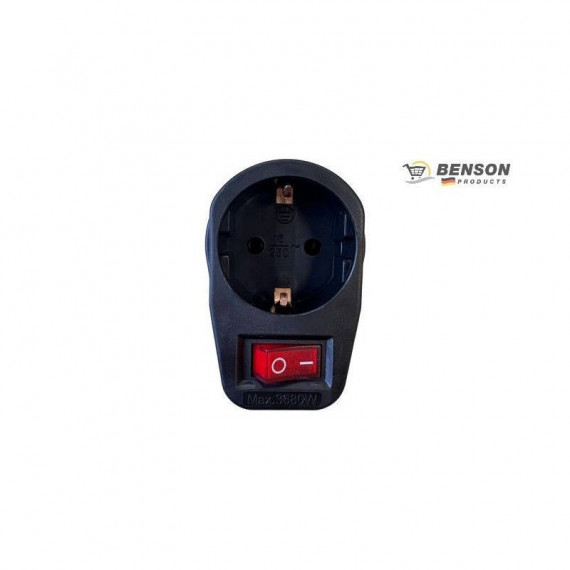 BENSON Adaptador de Enchufe con Boton Negro