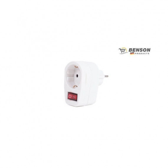 BENSON Adaptador de Enchufe con Boton Blanco