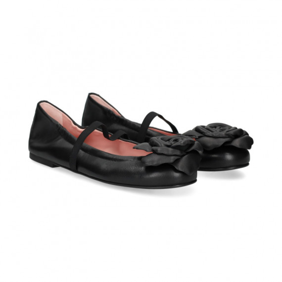 Bailarina Flor+tira Piel Negro  PRETTY BALLERINAS