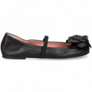 Bailarina Flor+tira Piel Negro  PRETTY BALLERINAS