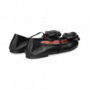 Bailarina Flor+tira Piel Negro  PRETTY BALLERINAS