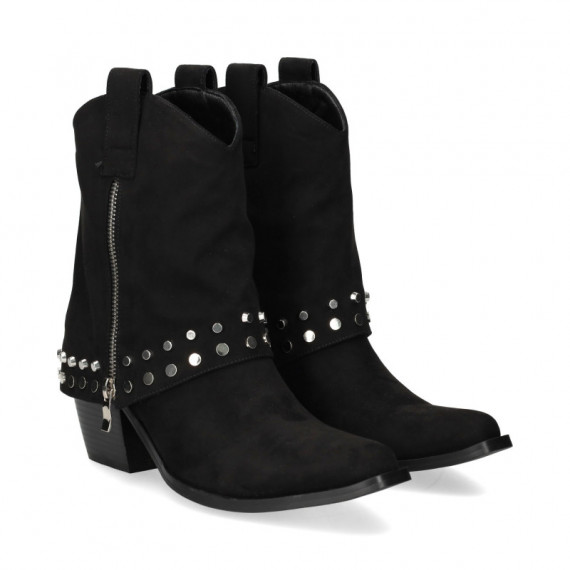 Botin Cremallera +tachas Licra Negro  EXE