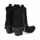 Botin Cremallera +tachas Licra Negro  EXE