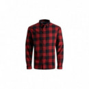 JACK AND JONES 12181602BRICK Red Slim Fit Camisa Jack Jones Jjegingham Twill Shirt L/s Noos