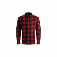 JACK AND JONES 12181602BRICK Red Slim Fit Camisa Jack Jones Jjegingham Twill Shirt L/s Noos