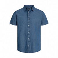 12220478MEDIUM Blue Denim Camisas JACK AND JONES Hombre Jjplain Kansas Denim Shirt Ss