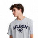 129925 Camisetas SILBON Hombre Logo Raqueta Media Celeste