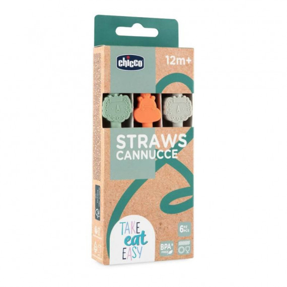 CHICCO Set Pajitas de Colores Silicona +12M