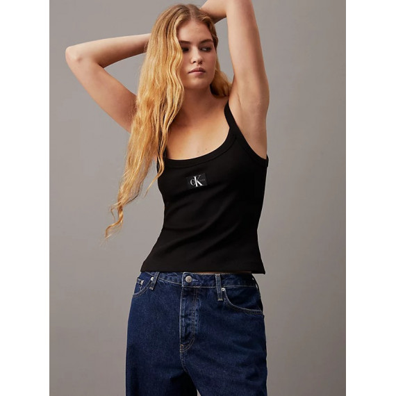 Woven Label Rib Tank Ck Black  CALVIN KLEIN